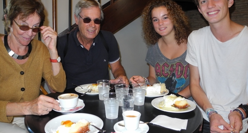 Paestum Vannulo farm coffee shop 4 visitors enjoying espresso cappuccino and wonderful brioches with tangerine jam and buffalo milk yoghurt